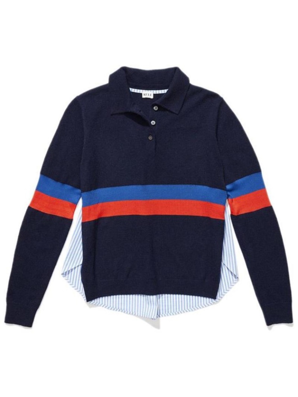KULE Rainey Contrast Knit Cashmere Sweater Top Navy Blue Stripe Preppy, Small